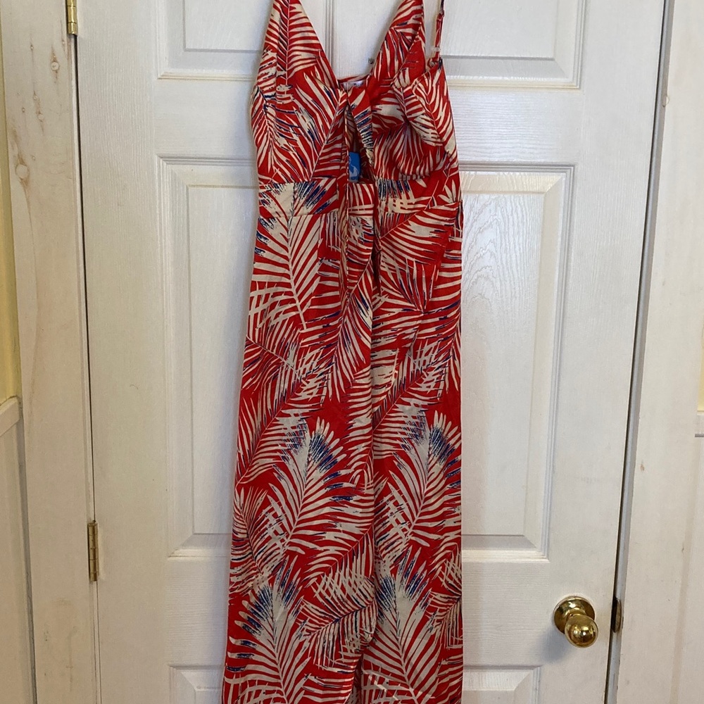 Cupshe Red and Blue Leaf Print Maxi Slip Dress - Picture 1 of 12
